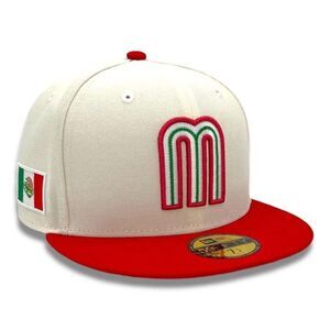 NEW ERA 59FIFTY MEXICO CHROME AND RED MEXICO FLAG PATCH GRAY UV HAT 7 3/8 NWT